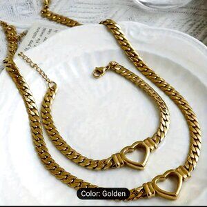 2pcs Stainless Steel gold plate fashion chain set .
